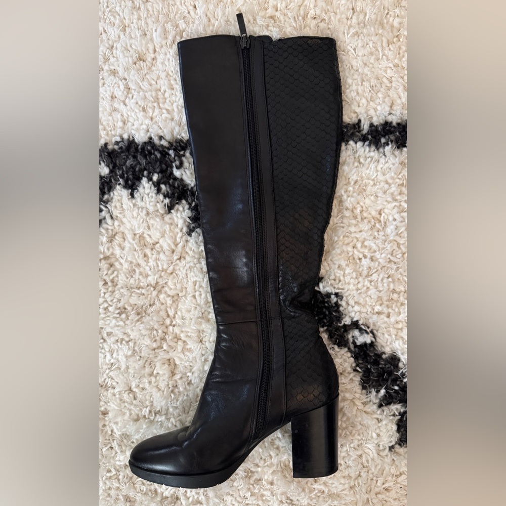Women’s Dune Leather Almond Toe Block Heel Boots Black Size 37/6.5 - Picture 9 of 15